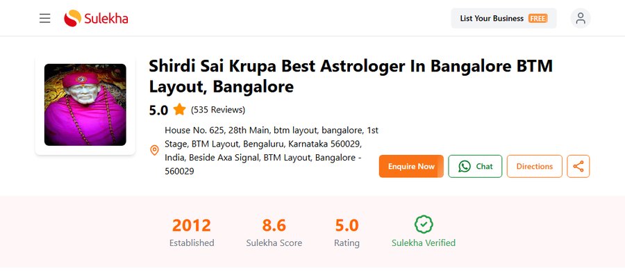 Shirdi Sai Krupa Astrology on Sulekha